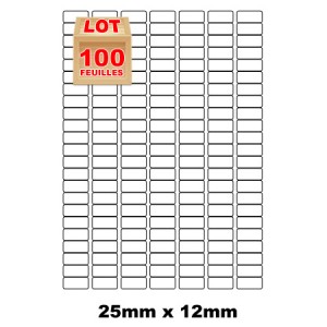 Etiquettes autocollantes 25mm x 12mm (paquet de 100 feuilles)